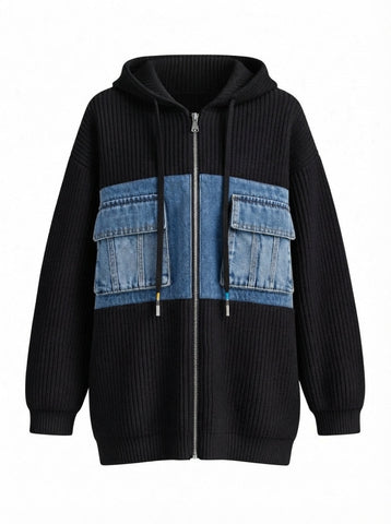 Adventurous Patchwork Hooded Cardigan