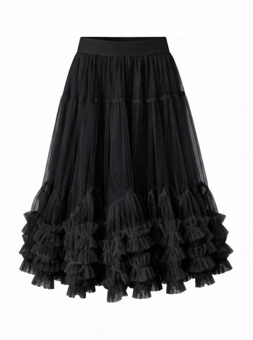 Ethereal Tiered Mesh Midi Skirt