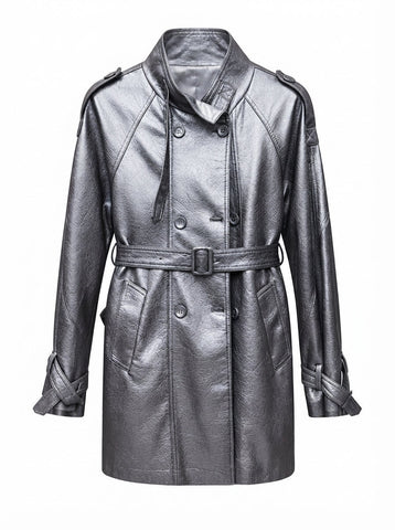 Confident Double Breasted Vegan Leather Jacket