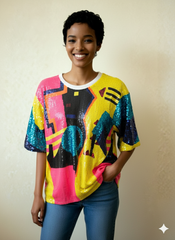 Abstract Neon Sequin Oversized T-Shirt