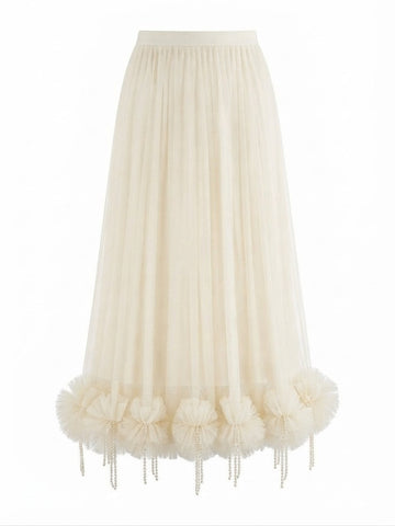 Audacious Pleated Mesh Tassel Skirt