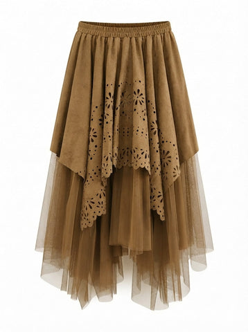 Grounded Faux Suede Mesh Skirt