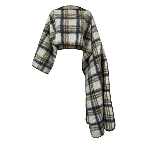 Grounded Plaid Knitted Poncho