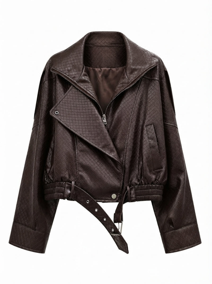 Confident Diamond Pattern Vegan Leather Jacket