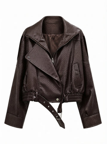 Confident Diamond Pattern Vegan Leather Jacket