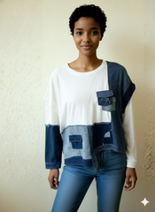 Deconstructed Patchwork Denim & Knit Top