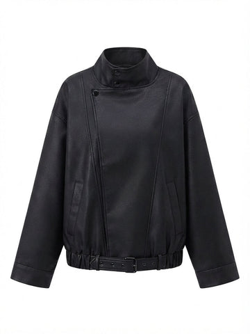 Grounded Faux Leather Bomber Jacket