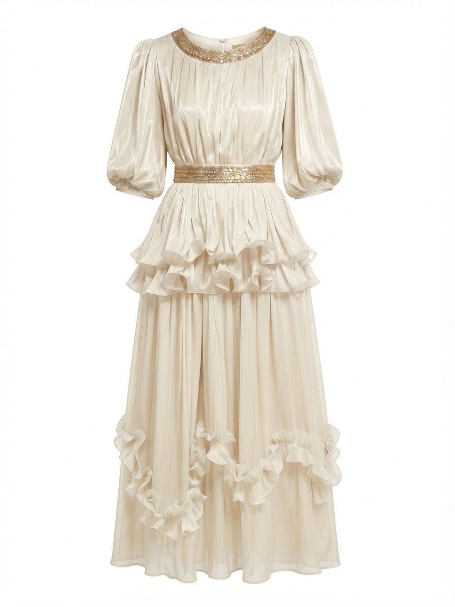 Radiant Shimmer Ruffled Maxi Dress