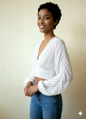 White Ruched Crinkle Chiffon Cropped Shawl Top