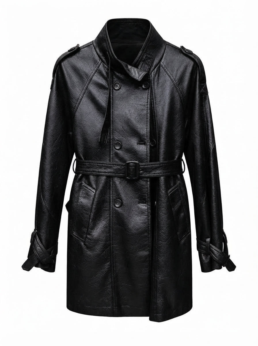 Confident Double Breasted Vegan Leather Jacket