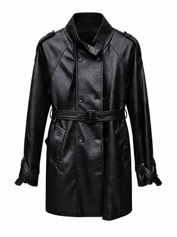 Confident Double Breasted Vegan Leather Jacket