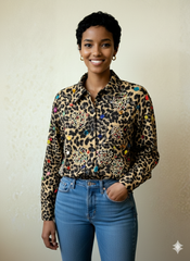Jeweled Leopard Print Button-Down Shirt