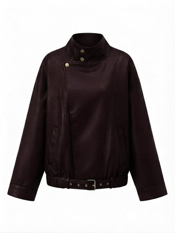 Grounded Faux Leather Bomber Jacket