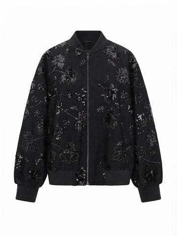 Radiant Sequin Leaf Bomber Jacket