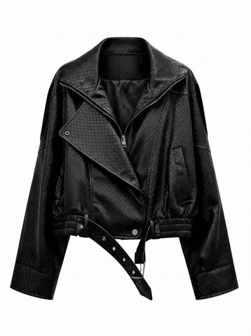 Confident Diamond Pattern PU Jacket