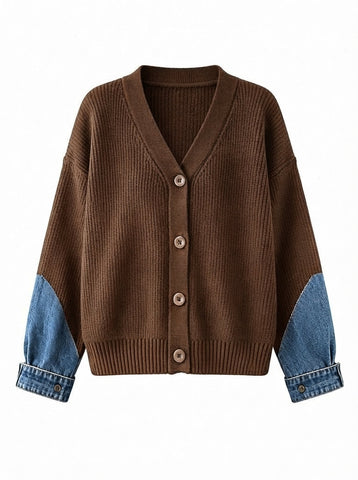 Unique Patchwork Denim Knit Cardigan