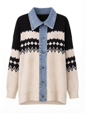 Adventurous Knitted Denim Cardigan