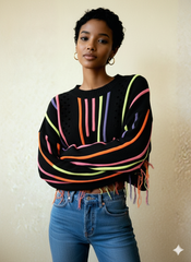 Neon Stripe Distressed Crop Sweater