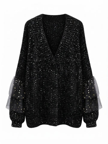 Celestial Sequin Ruffle Knit Cardigan
