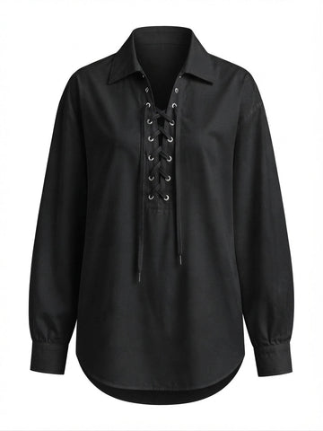 Liberated Loose Lace-Up Blouse
