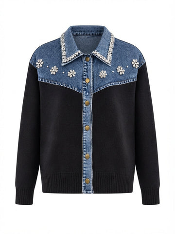 Audacious Crystal Denim Knit Cardigan