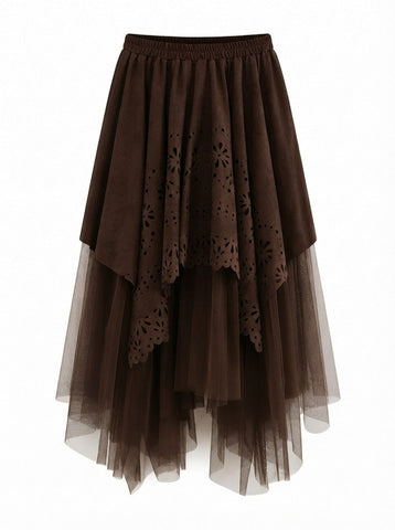 Grounded Faux Suede Mesh Skirt