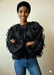 Black Organza Petal Ruffle Blouse