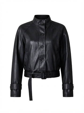 Grounded Faux Leather Bomber Jacket