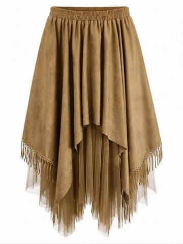 Wanderlust Faux Suede Tassel Maxi Skirt