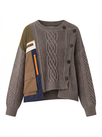 Unique Patchwork Knit Pullover