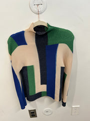Abstract Color Block Pleated Mock Neck Top