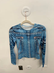Trompe L'Oeil Denim Print Long-Sleeve Top