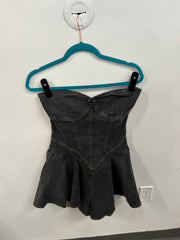 Structured Washed Denim Peplum Romper