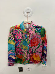 Multicolor Neon Abstract Floral Print Button-Up Blouse