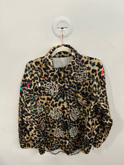 Jeweled Leopard Print Button-Down Shirt