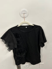 Black Floral Appliqué Statement T-Shirt