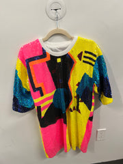 Abstract Neon Sequin Oversized T-Shirt