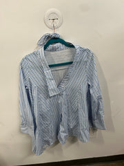 The Pinstripe Asymmetric V-Neck Tunic Blouse