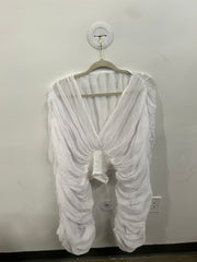 White Ruched Crinkle Chiffon Cropped Shawl Top