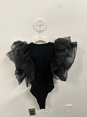 Black Ruffled Organza Sleeve Bodysuit