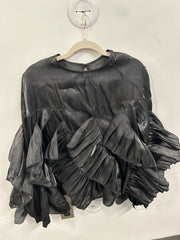 Sculptural Satin Cascade Ruffle Blouse