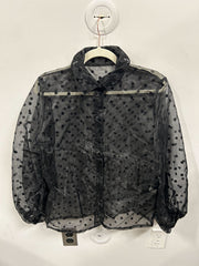 Sheer Flocked-Dot Organza Blouse