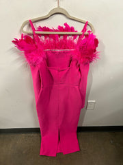 Hot Pink Feather-Trim Column Dress