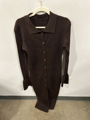 Espresso Rib-Knit Button-Front Dress