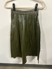 Olive Faux-Leather Pleated Skirt