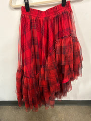 Garnet Plaid Asymmetric Tulle Skirt