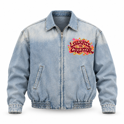 Liberate the Creator Vibrant Washed Denim Bomber Jacket