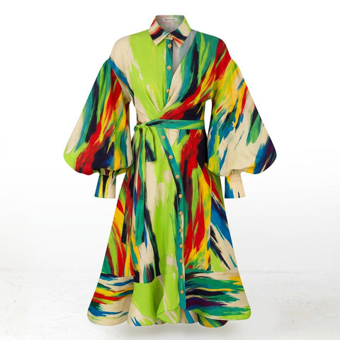 Okeofia Crepe Dress - Vibrant Multicolored Midi Dress