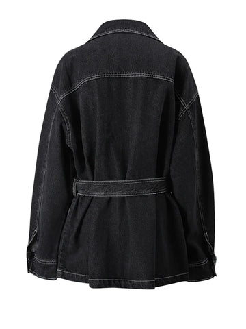 Confident Black Belted Denim Jacket