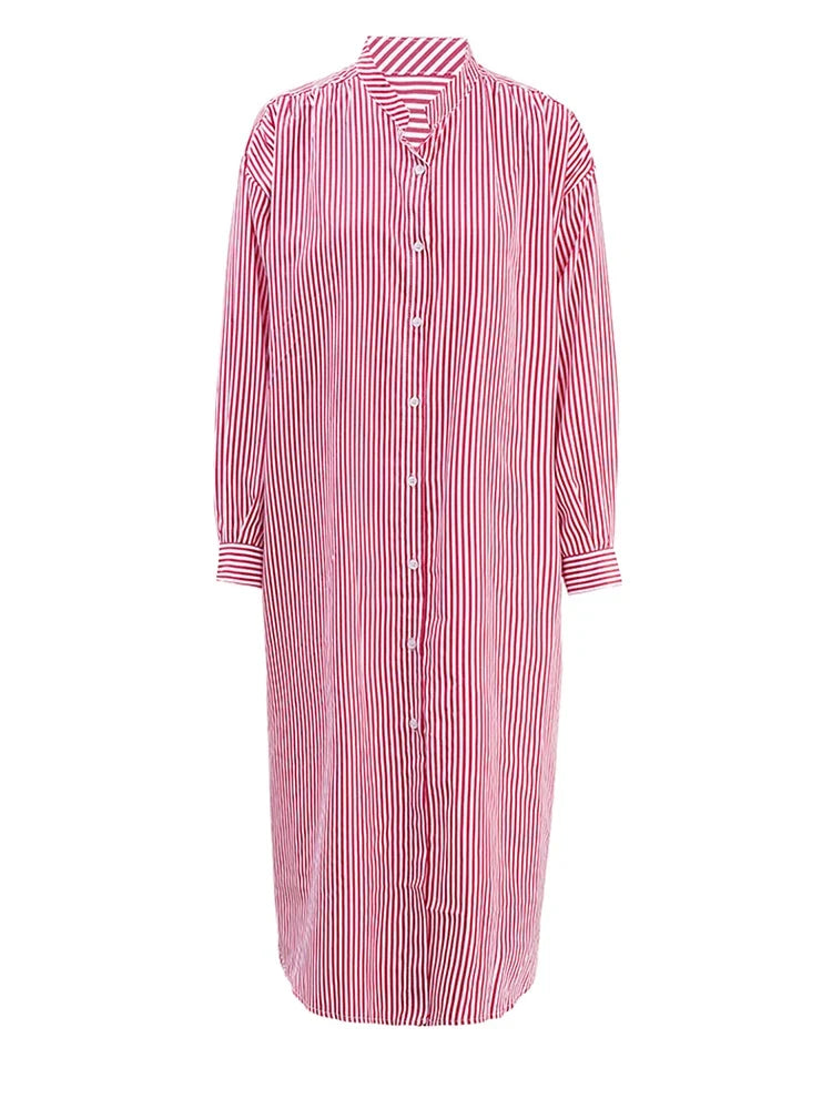 Grounded Striped Midi Shirt Dress